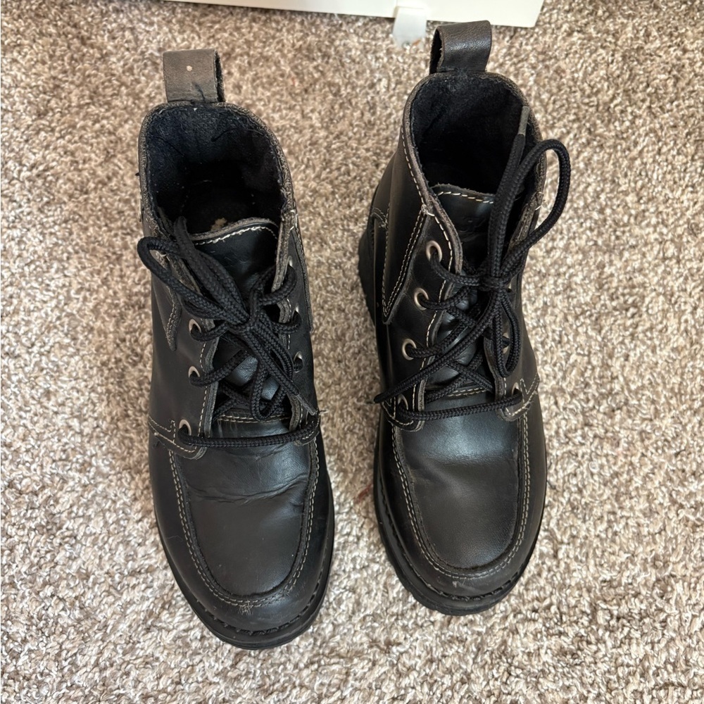 Vintage Y2K Skechers Chunky Platform Leather Ankle Boots Black size 7.5 - Picture 3 of 10